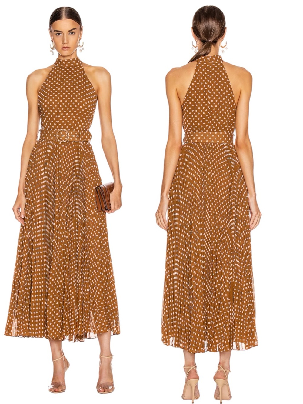 Zimmermann Espionage Sunray Picnic Dress Dijon Dot Halter Pleated Midi Size 1